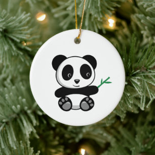 Cute Little Panda med ett Bamboo Stick Julgransprydnad Keramik