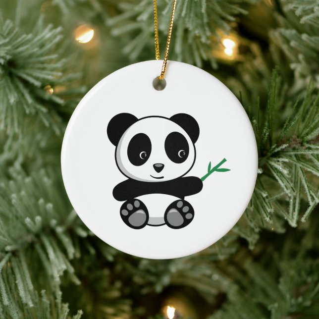Cute Little Panda med ett Bamboo Stick Julgransprydnad Keramik (Träd)