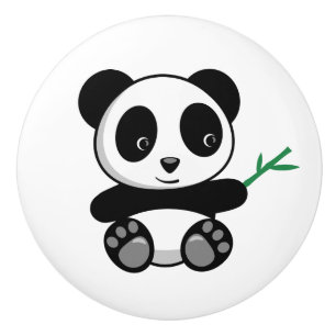 Cute Little Panda med ett Bamboo Stick Knopp