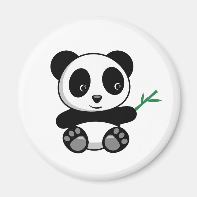 Cute Little Panda med ett Bamboo Stick Magnet (Framsidan)