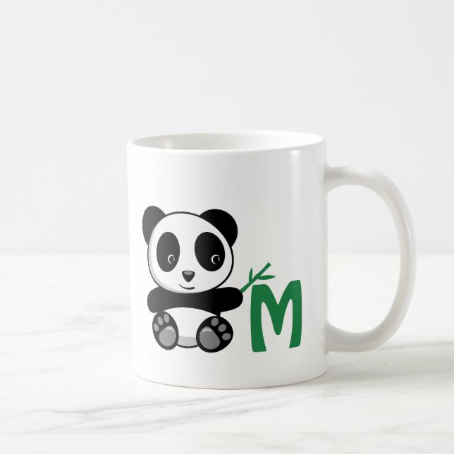 Cute Little Panda med ett Bamboo Stick Monogram Kaffemugg (Höger)