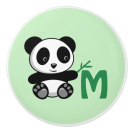 Cute Little Panda med ett Bamboo Stick Monogram Knopp