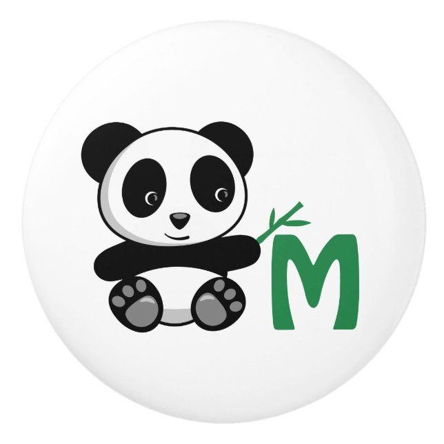 Cute Little Panda med ett Bamboo Stick Monogram Knopp (Framsidan)