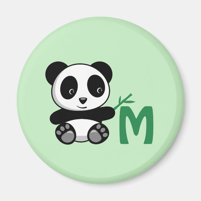 Cute Little Panda med ett Bamboo Stick Monogram Magnet (Framsidan)