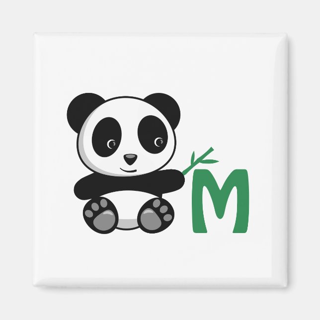 Cute Little Panda med ett Bamboo Stick Monogram Magnet (Framsidan)