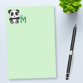 Cute Little Panda med ett Bamboo Stick Monogram Post-it Block