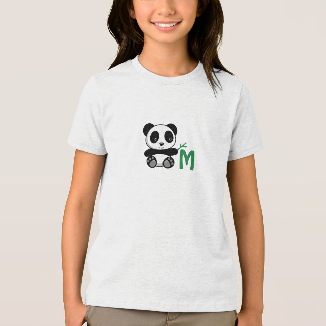 Cute Little Panda med ett Bamboo Stick Monogram Tee Shirt (Framsida)