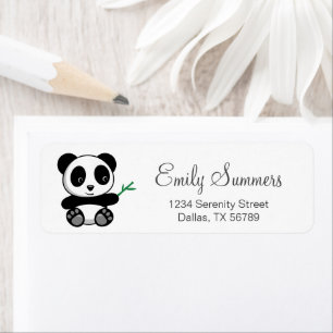 Cute Little Panda med ett Bamboo Stick Returadress Etikett