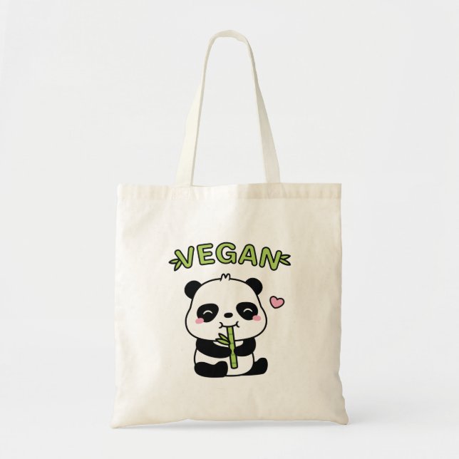 Cute Little Panda Munching Bamboo Vegan Diet Tygkasse (Framsidan)