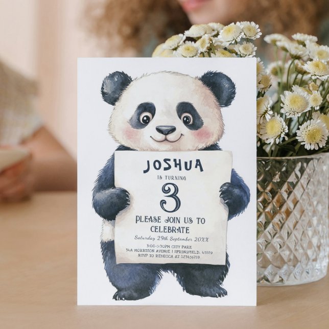 Cute Little Panda och Sign Barns födelsedag Party Inbjudningar (Skapare uppladdad)