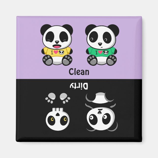 Cute Little Pandas Clean Dirty Lila Magnet (Framsidan)