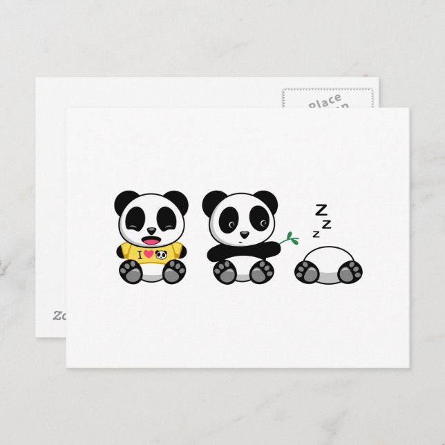 Cute Little Pandas on White Vykort (Fram/baksida)