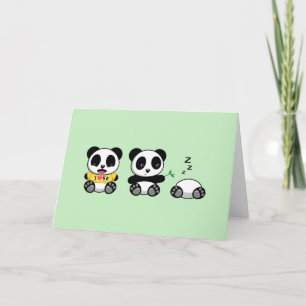 Cute Little Pandas på Grönt Blank Kort