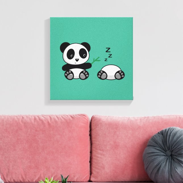 Cute Little Pandas par på Grönten Canvastryck (Insitu (Vardagsrum))