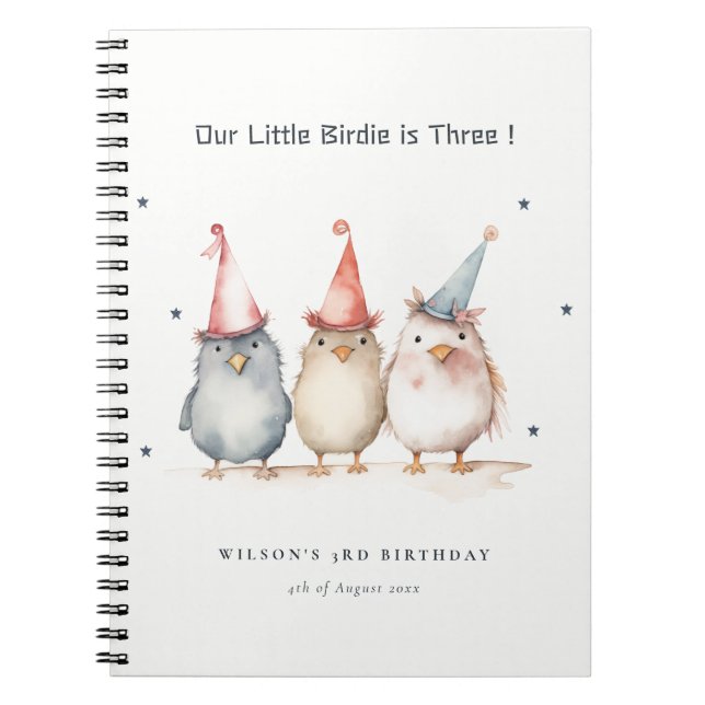 Cute Little Party Birds Barns födelsedag Guestbook Anteckningsbok (Framsidan)