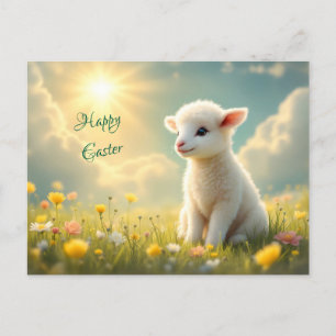 Cute Little Påsk lamb i en blomskugga Helg Vykort