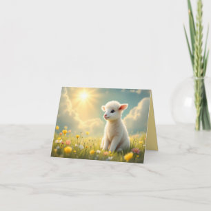 Cute Little Påsk lamb i en blomskugga Helgkort