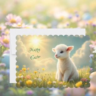 Cute Little Påsk lamb i en blomskugga Julkort