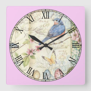 Cute Little Pastel Blue Bird Fyrkantig Klocka