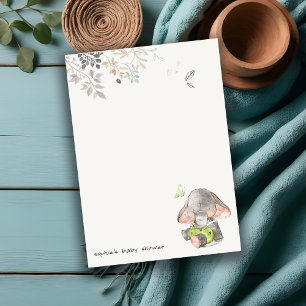 Cute Little Peanut Elephant Foliage Baby Shower Anteckningskort