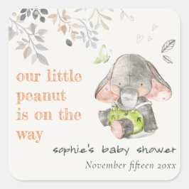 Cute Little Peanut Elephant Foliage Baby Shower Fyrkantigt Klistermärke