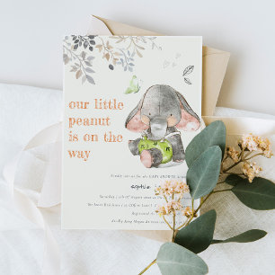 Cute Little Peanut Elephant Foliage Baby Shower Inbjudningar