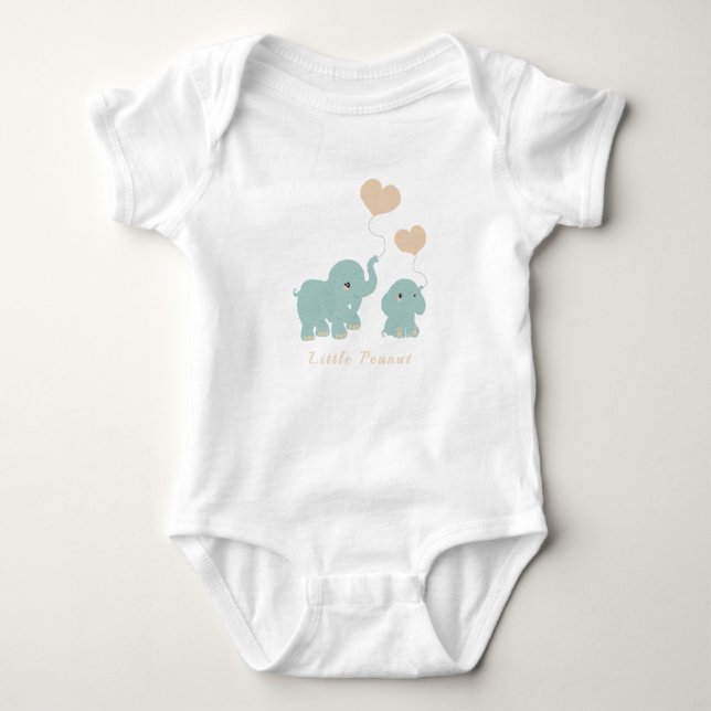 Cute Little Peanut Elephant Heart Balloon Blue T Shirt (Framsida)
