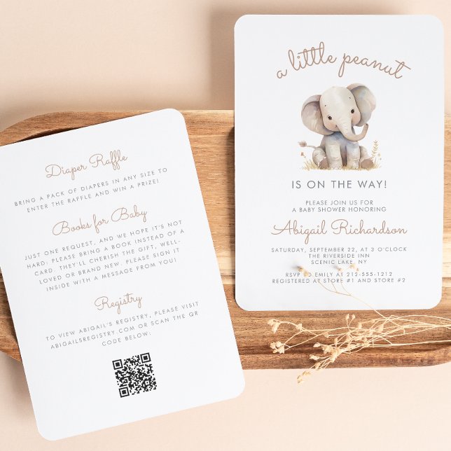 Cute Little Peanut Elephant QR Code Baby Shower Inbjudningar (Skapare uppladdad)