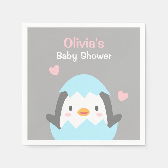Cute Little Penguin Baby Shower Party Napkins Pappersservett (Framsidan)