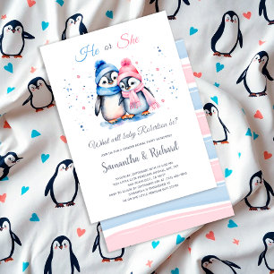 Cute Little Penguin Han eller hon Vinter Gender Re Inbjudningar