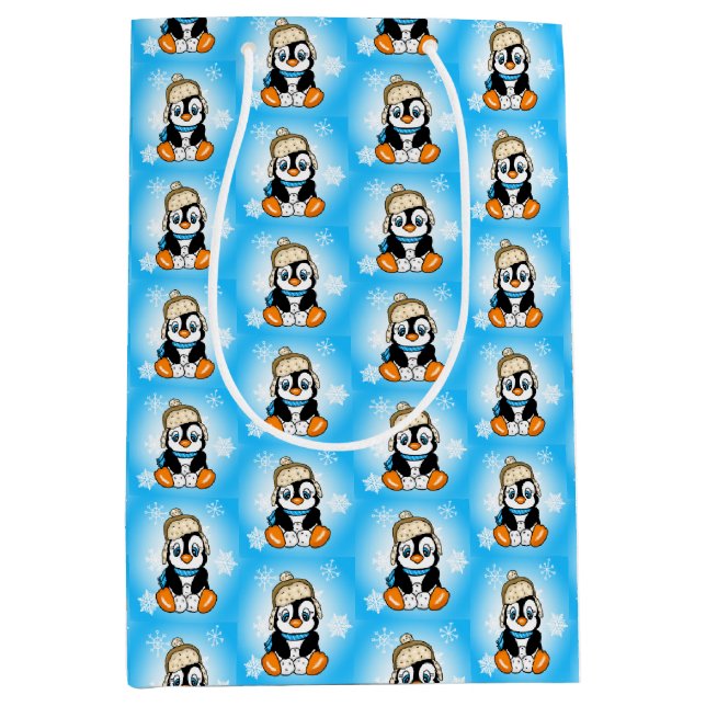 Cute Little Penguin in in Winter Cap med sonowboll (Framsidan)