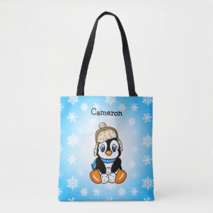 Cute Little Penguin in in Winter Cap med sonowboll Tygkasse