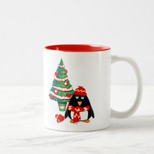 Cute Little Penguin Julgåva med eget namn Två-Tonad Mugg