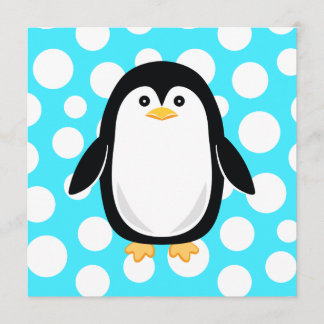 Cute Little Penguin Polka Dot Black Tie Party Inbjudningar