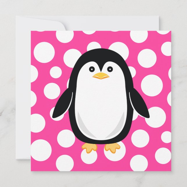Cute Little Penguin Rosa Polka Dot Roligt Inbjudningar (Baksida)
