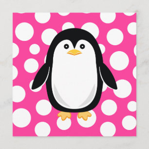 Cute Little Penguin Rosa Polka Dot Roligt Inbjudningar