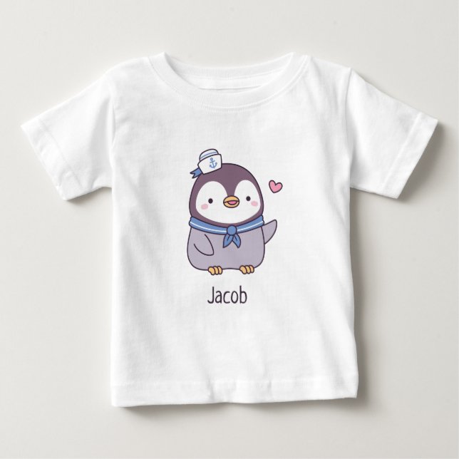 Cute Little Penguin Sailor Crew Personlig Namn T Shirt (Framsida)