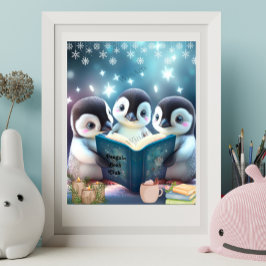 Cute Little Penguins läser Personlig  bok Poster