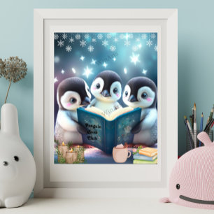 Cute Little Penguins läser Personlig bok Poster