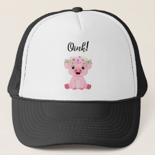 Cute Little Pig med Blommigt Krona Keps