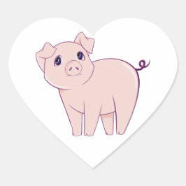 Cute Little Piggy Art Hjärtformat Klistermärke