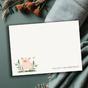 Cute Little Piggy Foliage Butterfly Barns födelsed Anteckningskort