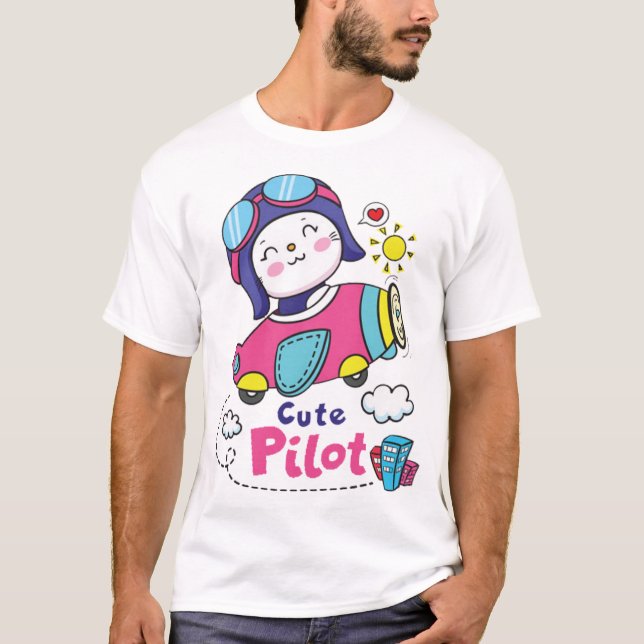 Cute Little pilot cat T Shirt (Framsida)