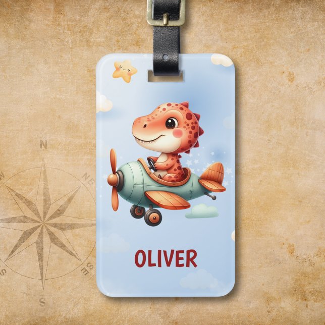 Cute Little Pilot Dinosaur Flygplan Bagagebricka (Skapare uppladdad)
