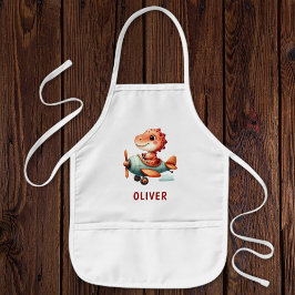 Cute Little Pilot Dinosaur Flygplan Barnförkläde