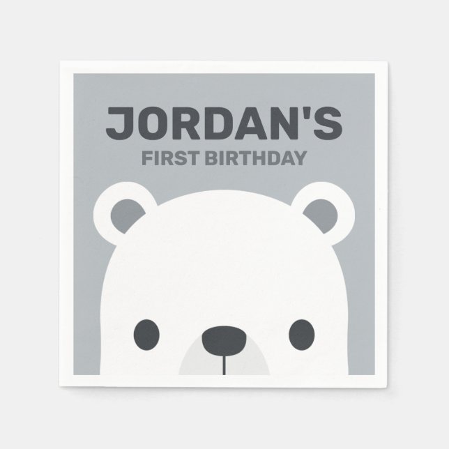 Cute Little Polar Bear Birthday Pappersservett (Framsidan)