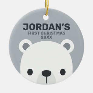 Cute Little Polar Bear med Personlig Namn Julgransprydnad Keramik