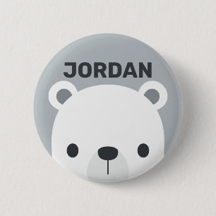 Cute Little Polar Bear med Personlig Namn Knapp