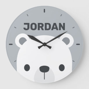 Cute Little Polar Bear med Personlig Namn Larg Stor Klocka