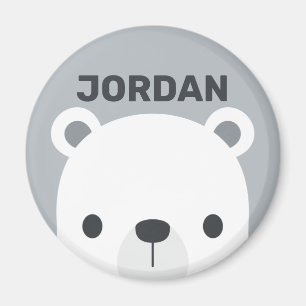 Cute Little Polar Bear med Personlig Namn Magnet